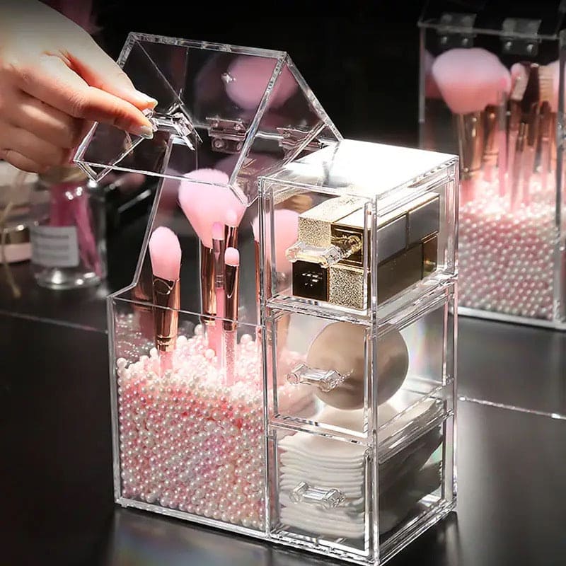 Pearl Acrylic Makeup Brushes Holder, Lipstick Nail Polish Jewelry Display Holder, Transparent Cosmetic Organizer Box, Clear Cosmetic Organizer With Lid Drawer, Multifunctional Makeup Brush Holder, Drawer Lipstick Makeup Brushes Holder Pearl Acrylic Makeup Brushes Holder, Lipstick Nail Polish Jewelry Display Holder, Transparent Cosmetic Organizer Box, Clear Cosmetic Organizer With Lid Drawer, Multifunctional Makeup Brush Holder, Drawer Lipstick Makeup Brushes Holder